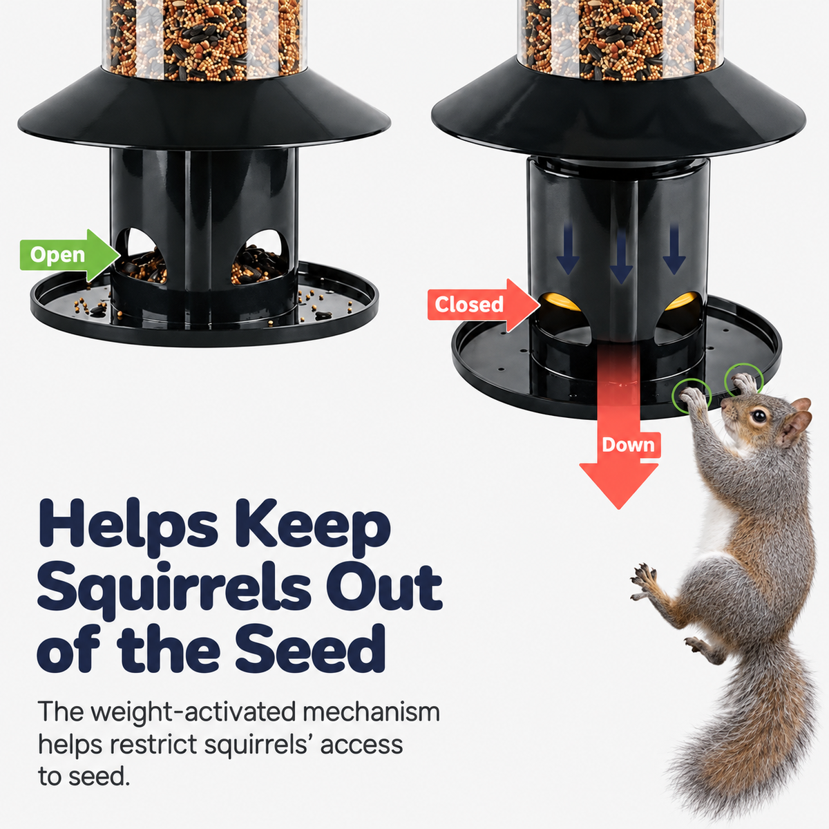 Black Hanging 360° Squirrel-Proof Bird Feeder with Weight-Activated Closure