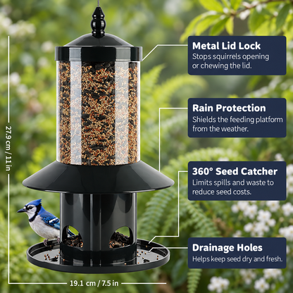 Black Hanging 360° Squirrel-Proof Bird Feeder with Weight-Activated Closure