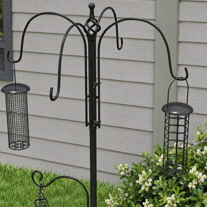 Steel Bird Feeding Station with 6 Hooks, 4 Feeders, Water & Mesh Trays