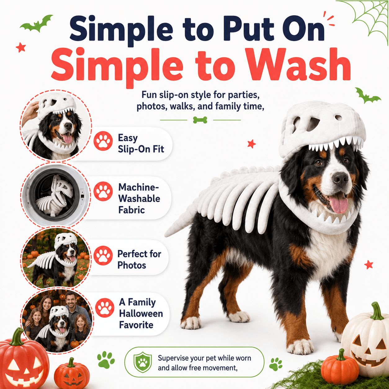Dinosaur Skeleton Halloween Pet Costume for Large Dogs