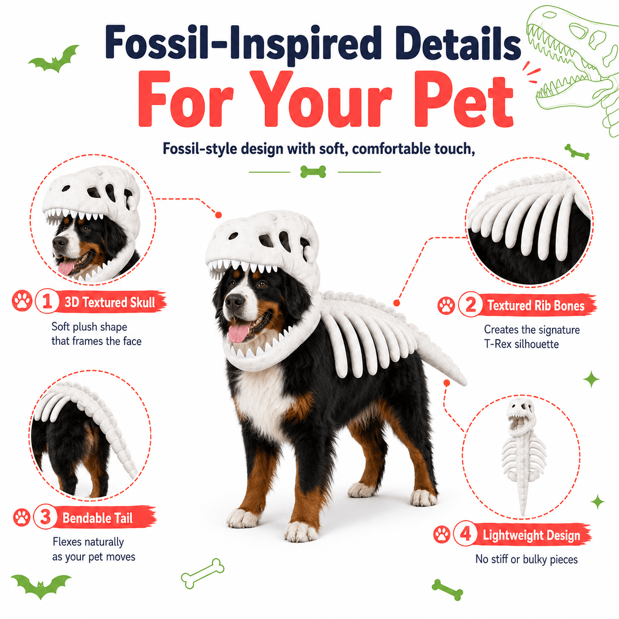Dinosaur Skeleton Halloween Pet Costume for Large Dogs