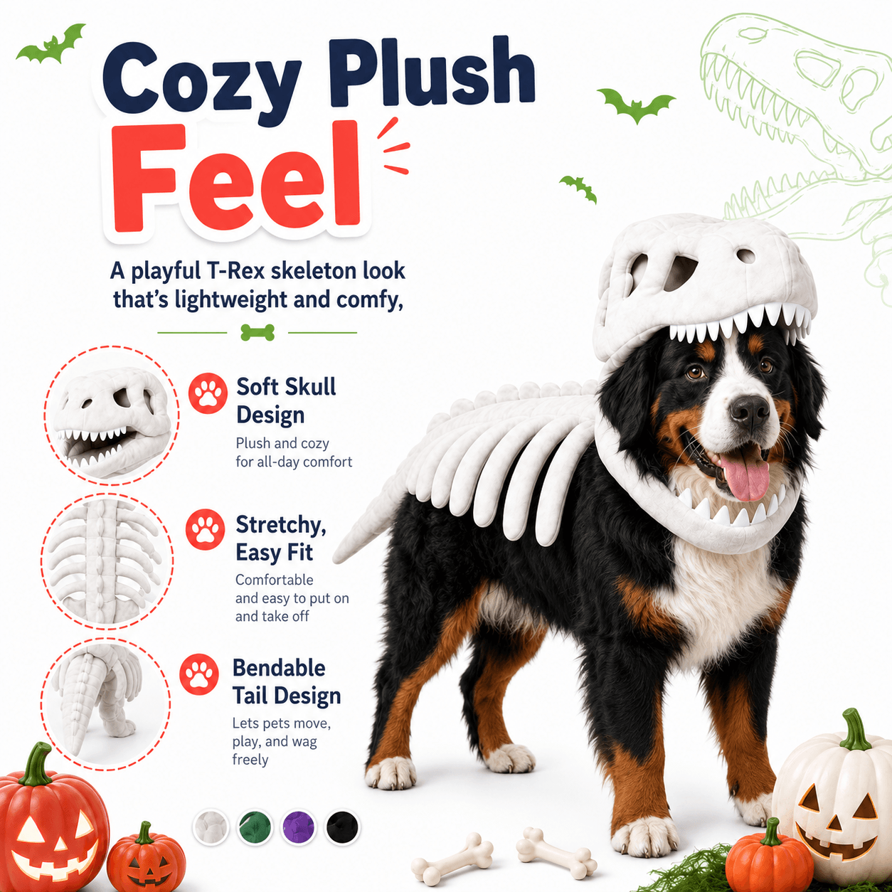 Dinosaur Skeleton Halloween Pet Costume for Large Dogs