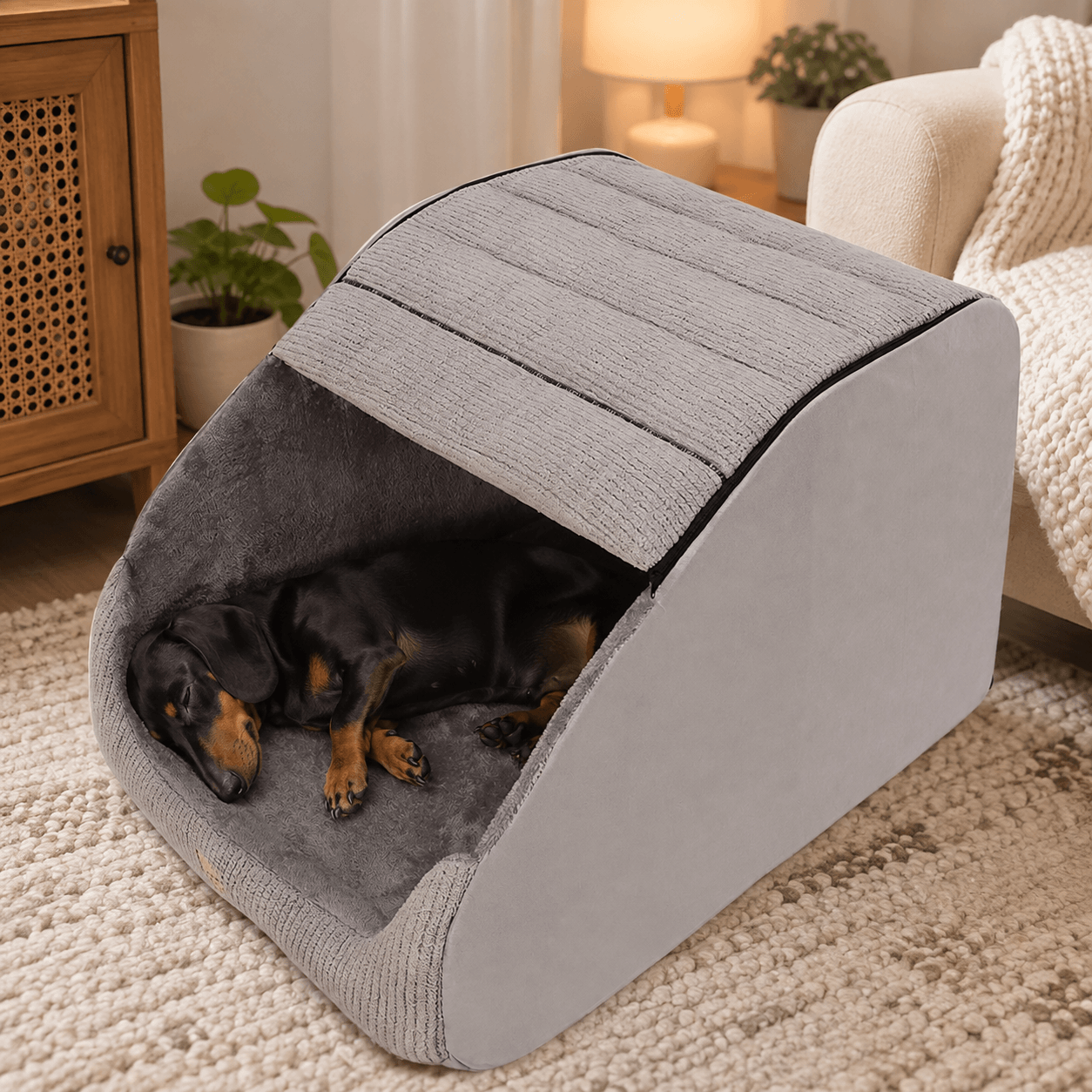 Soft Plush Dog Cave & House Bed with Removable and Machine-Washable Cover