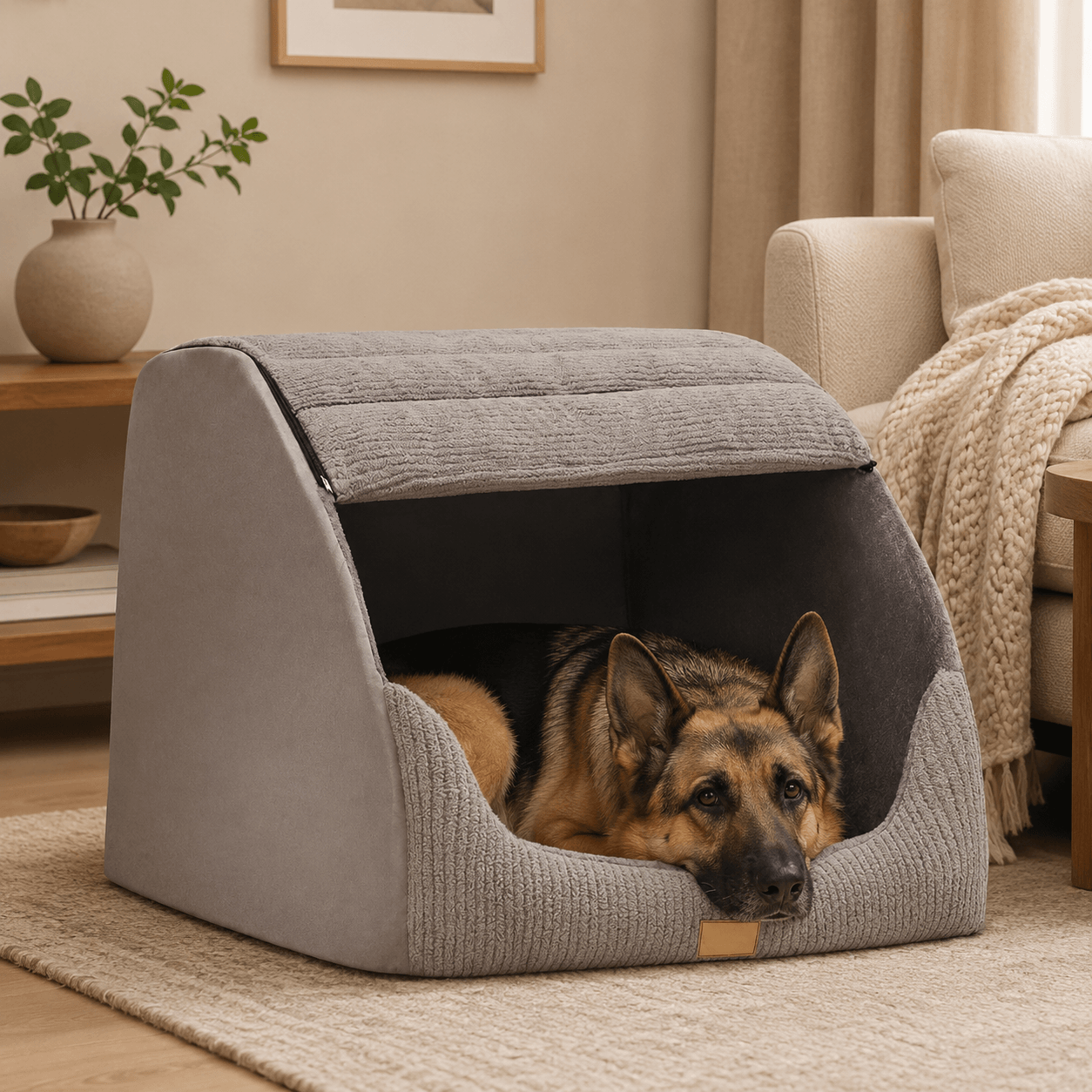 Soft Plush Dog Cave & House Bed with Removable and Machine-Washable Cover