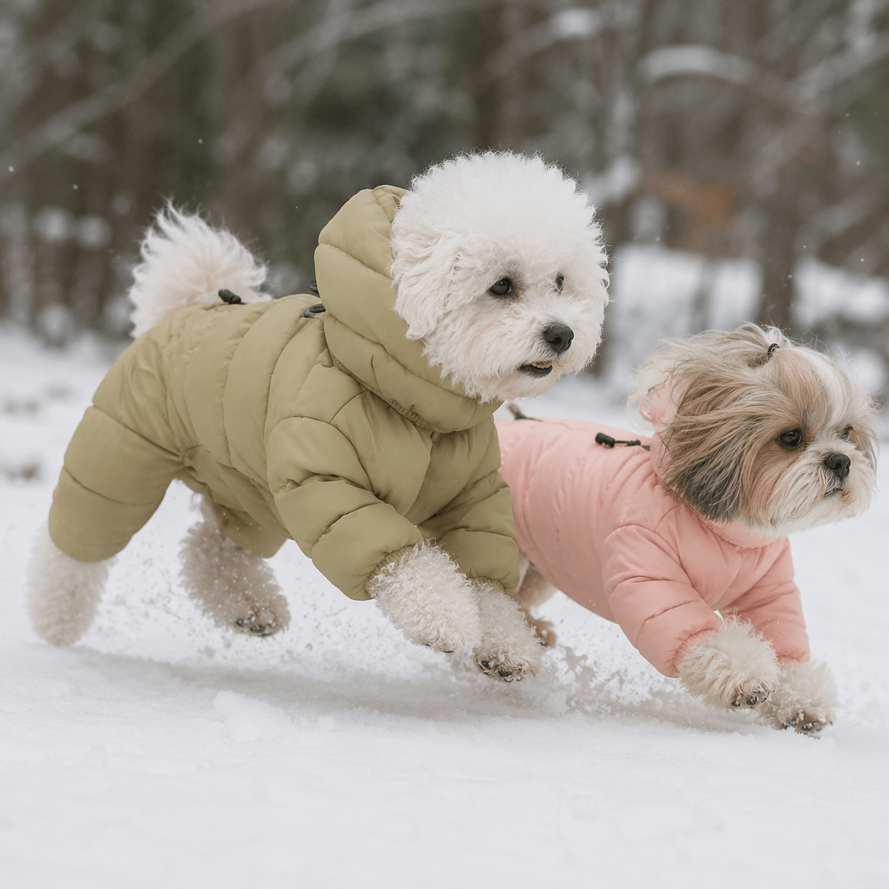 Warm Waterproof Small Dog Raincoat & Puffer Jacket with Hood for Winter Walks