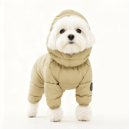 Warm Waterproof Small Dog Raincoat & Puffer Jacket with Hood for Winter Walks