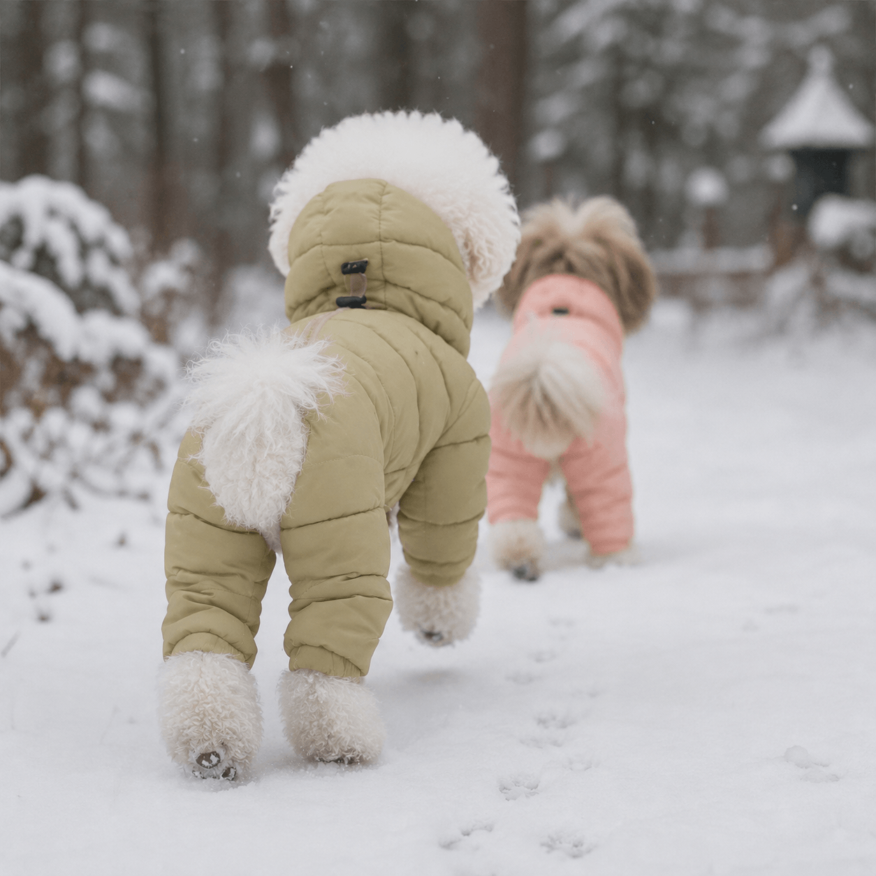 Warm Waterproof Small Dog Raincoat & Puffer Jacket with Hood for Winter Walks