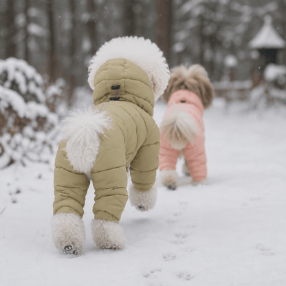 Warm Waterproof Small Dog Raincoat & Puffer Jacket with Hood for Winter Walks