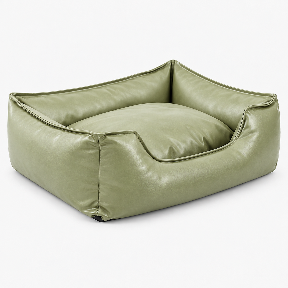 Luxurious Leather Dog Bed with Fluffy Cushion Bolsters & Waterproof Durable Washable Cover