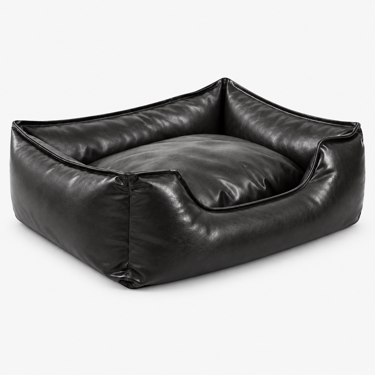 Luxurious Leather Dog Bed with Fluffy Cushion Bolsters & Waterproof Durable Washable Cover