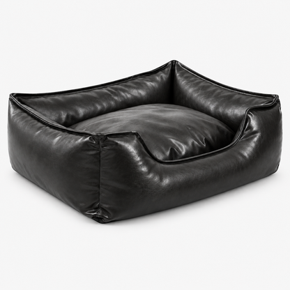 Luxurious Leather Dog Bed with Fluffy Cushion Bolsters & Waterproof Durable Washable Cover