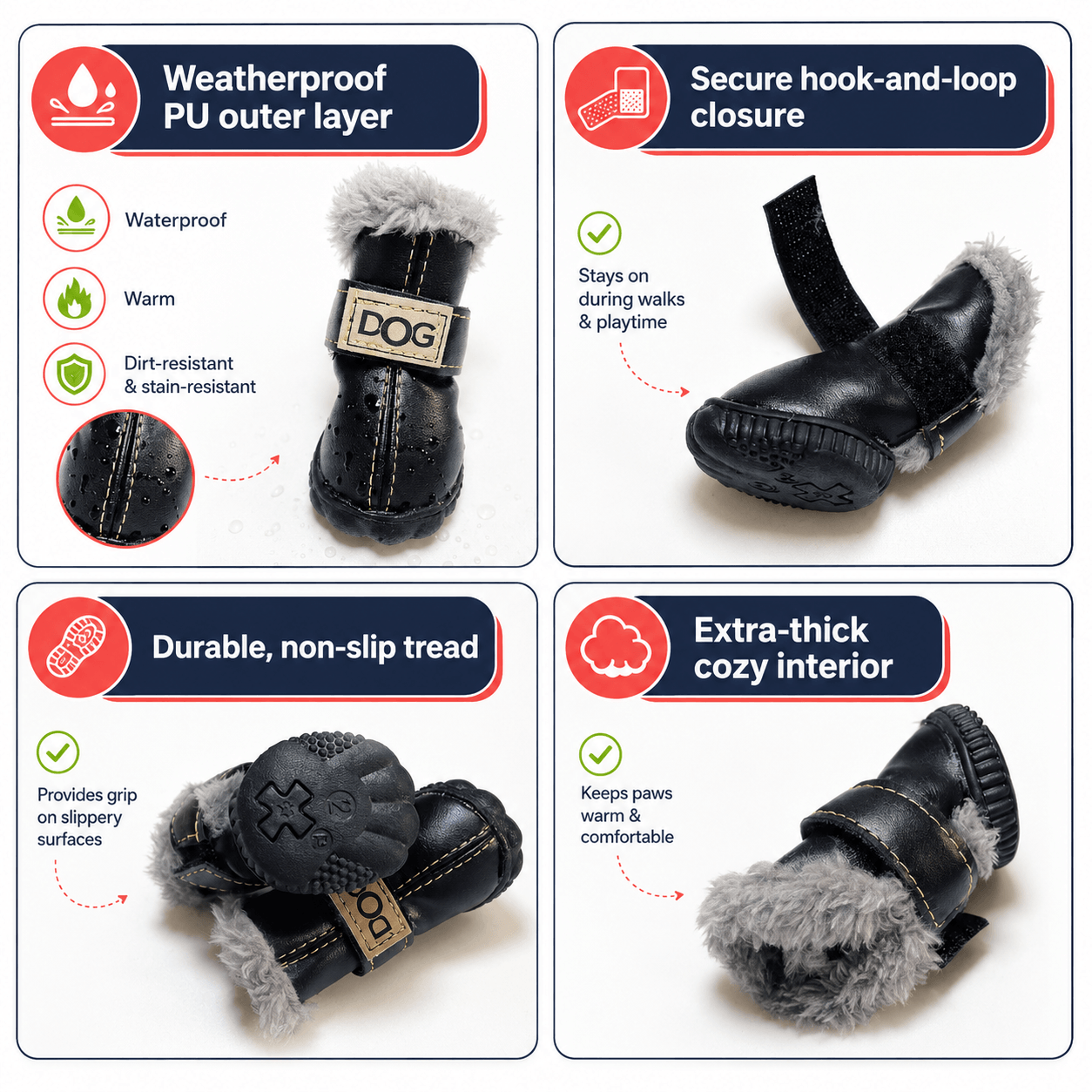 Small Waterproof Anti-Slip Dog Boots for Winter Walks