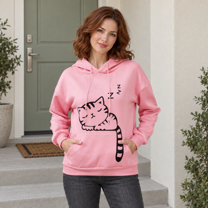 Sleepy Cat Style Pullover Hoodie with Cat Ears and Kangaroo Pocket