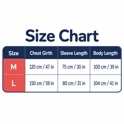 Size chart for long pet pouch hoodie