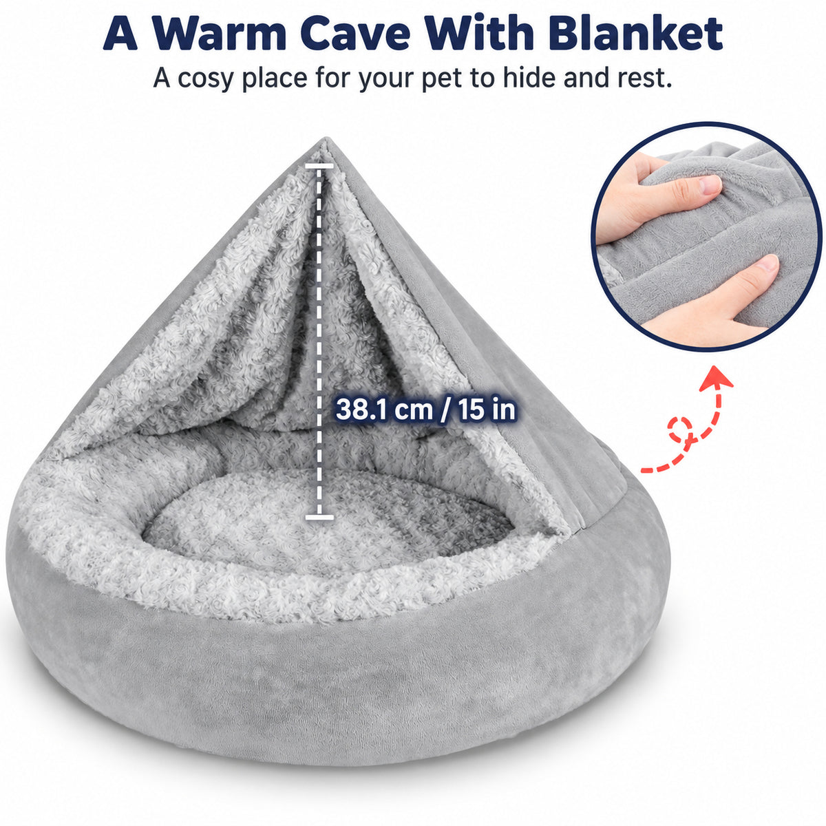 Hooded Pet Doughnut Cave Bed with Fluffy Bolsters for Dogs and Cats