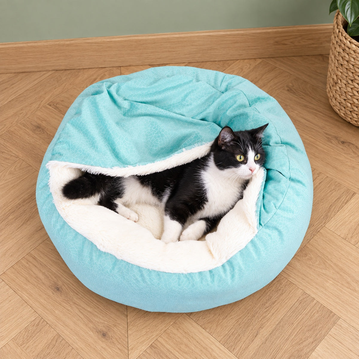 Covered pet bed lifestyle view