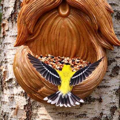 Resin Tree Face Bird Feeder Sculpture with Large Feeding Dish for Garden Décor