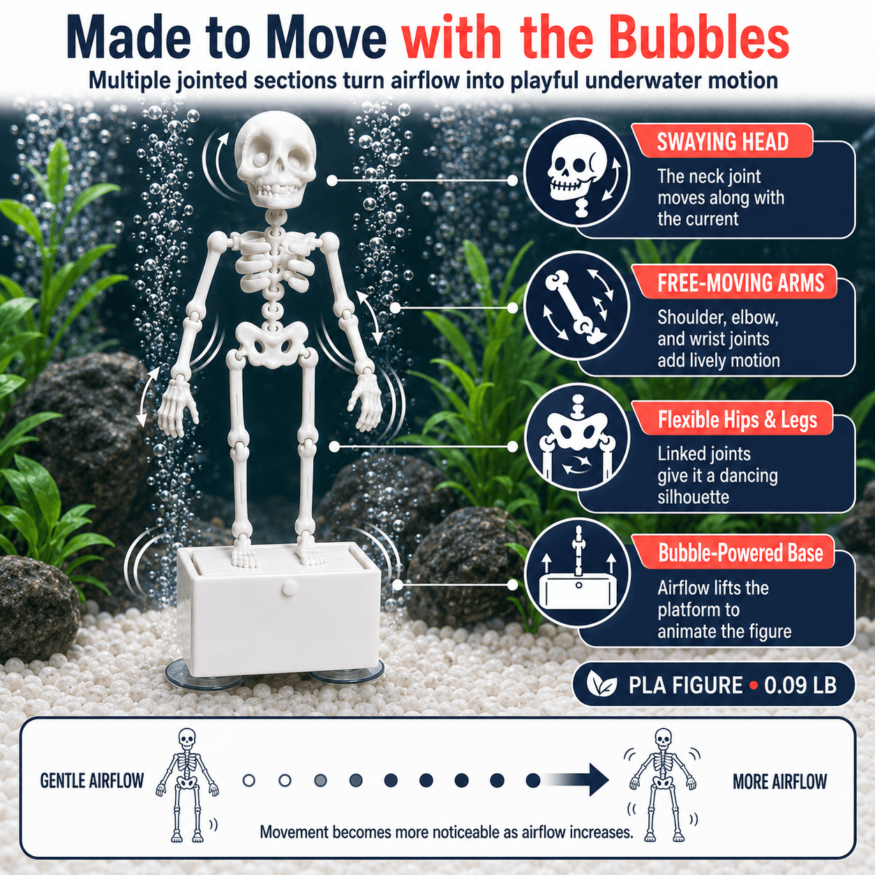 Dancing Halloween Skeleton Ornament for Aquarium & Fish Tank