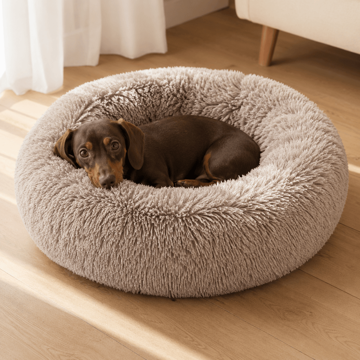 Anti-Anxeity Fluffy Doughnut Dog Bed With Soft Plush Cover