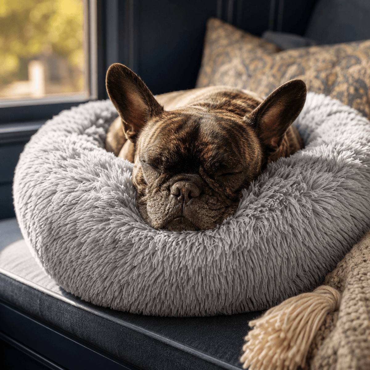 Anti-Anxeity Fluffy Doughnut Dog Bed With Soft Plush Cover