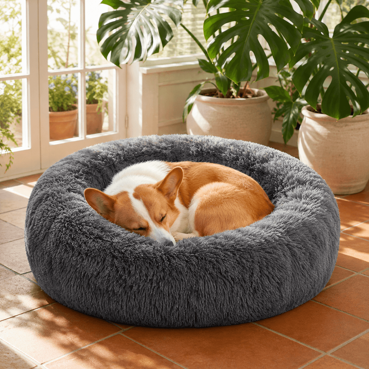 Anti-Anxeity Fluffy Doughnut Dog Bed With Soft Plush Cover