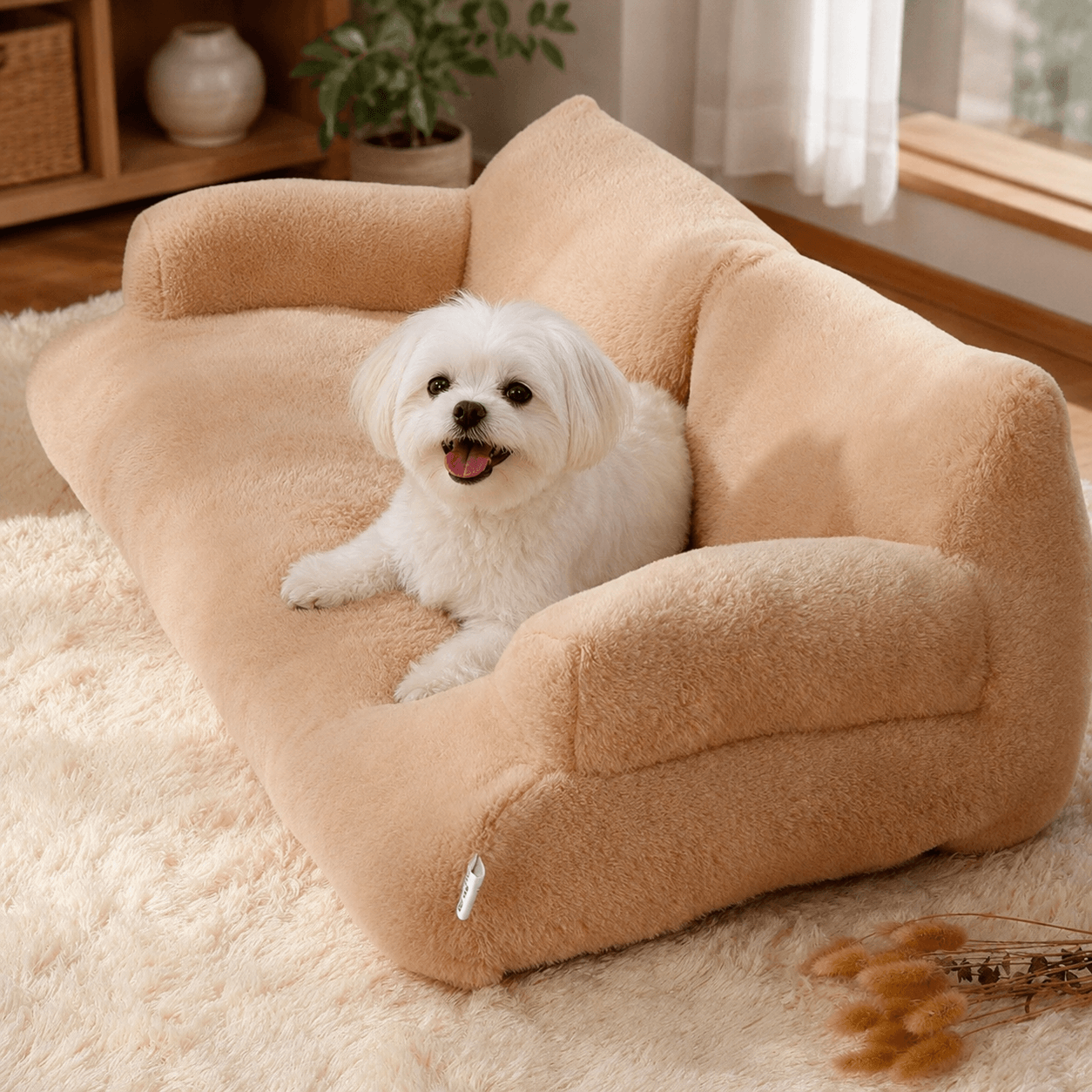 Fluffy Sofa-Shaped Pet Bed with Pillow