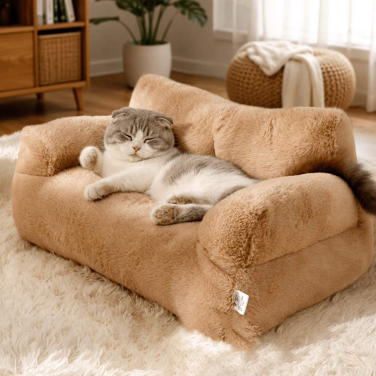 Fluffy Sofa-Shaped Pet Bed with Pillow