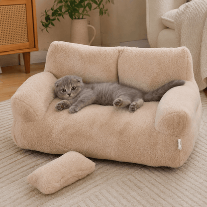 Fluffy Sofa-Shaped Pet Bed with Pillow