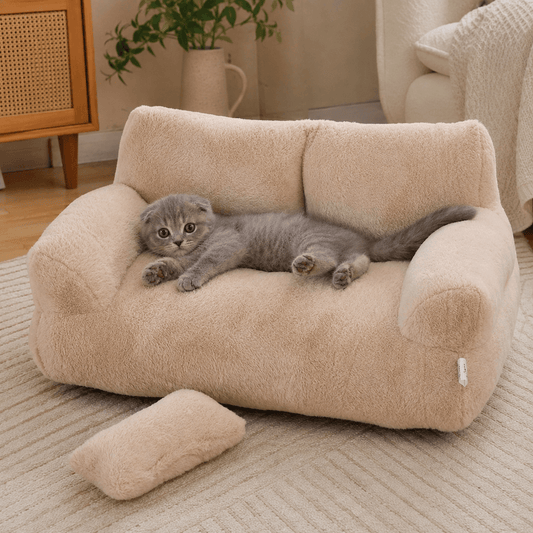 Fluffy Sofa-Shaped Pet Bed with Pillow