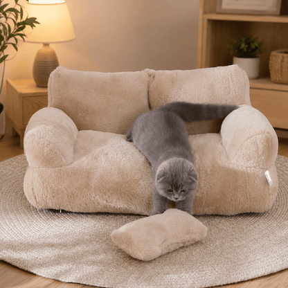 Fluffy Sofa-Shaped Pet Bed with Pillow