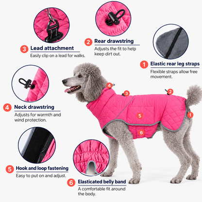 Waterproof Reflective Winter Dog Coat & Jacket with Warm Lining and Lead Attachment
