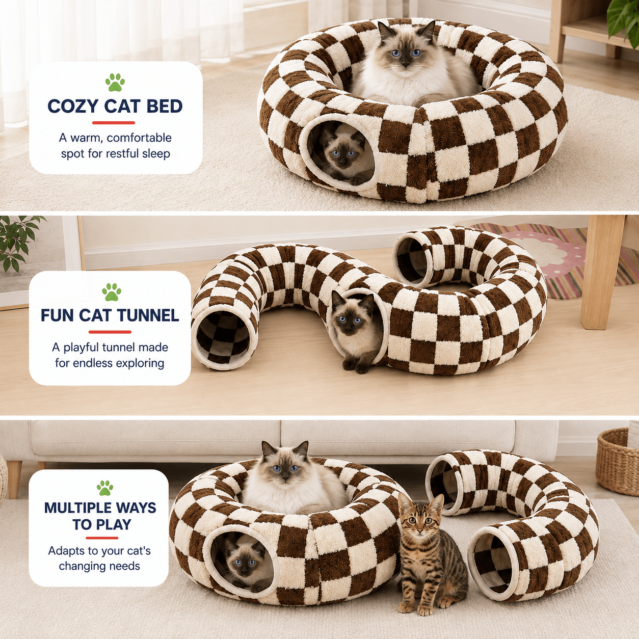 Pet Cosy Tunnel & Doughnut Bed for Cats and Small Dogs