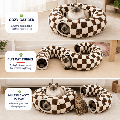 Pet Cosy Tunnel & Doughnut Bed for Cats and Small Dogs
