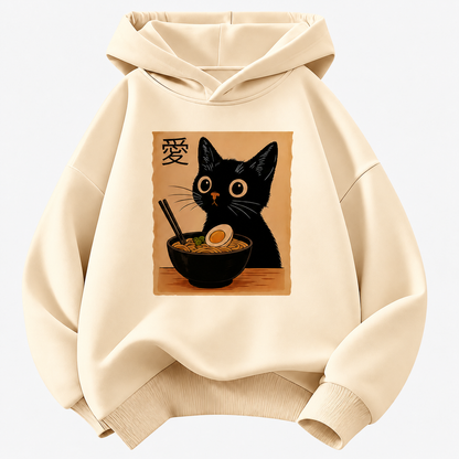 Cat Ramen Graphic Pullover Kids Hoodie with Front Pocket