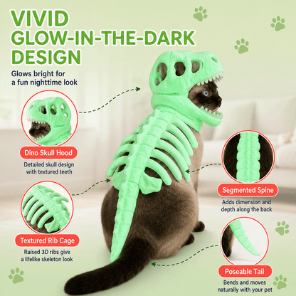Glowing Dinosaur Skeleton Halloween Pet Costume for Cats & Small and Medium Dogs