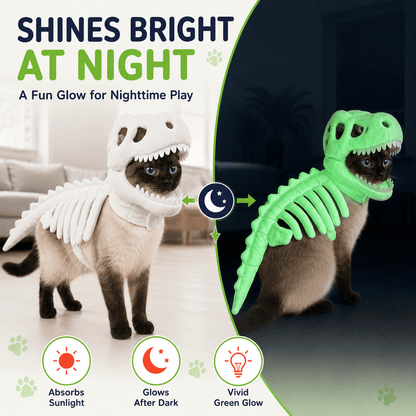 Glowing Dinosaur Skeleton Halloween Pet Costume for Cats & Small and Medium Dogs
