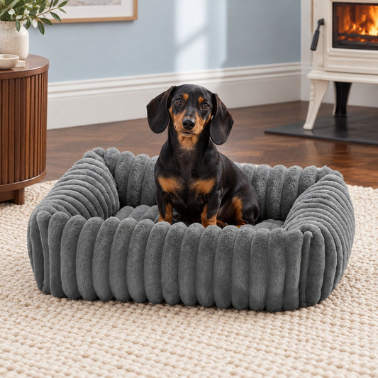 Plush & Fluffy Dog Bed with Bolsters & Washable and Removable Cover