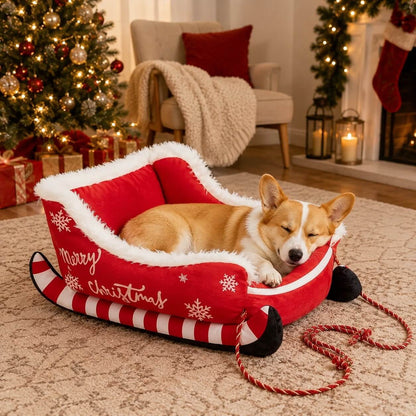 Christmas Sleigh Plush Pet Bed