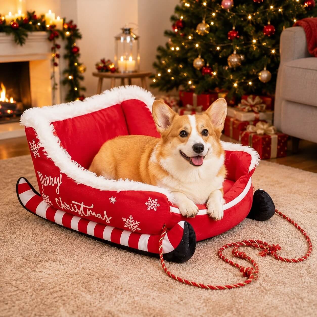 Christmas Sleigh Plush Pet Bed