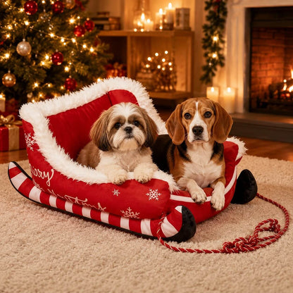 Christmas Sleigh Plush Pet Bed