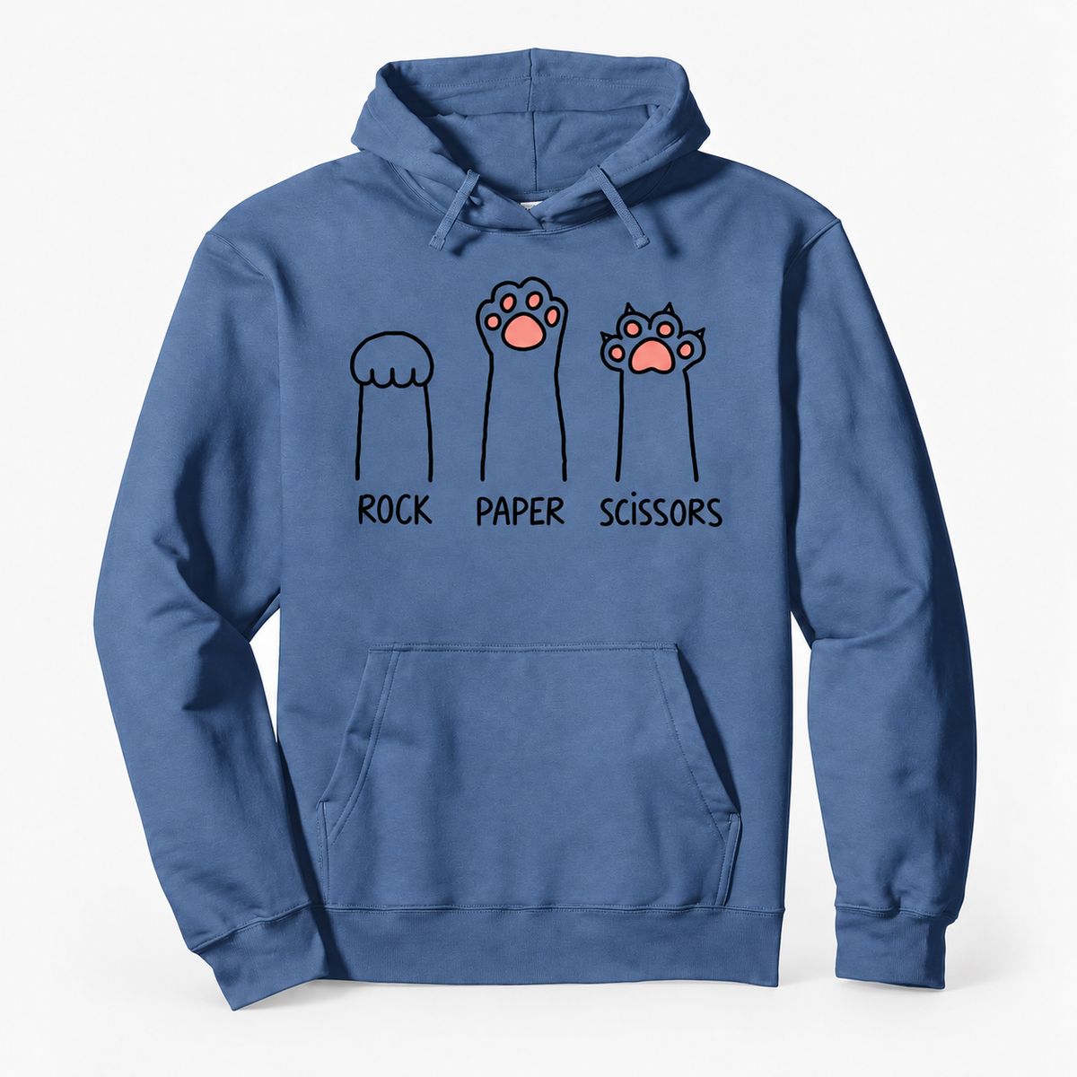 Rock Paper Scissors Cat Paw Graphic Cotton-Blend Pullover Hoodie with Front Pocket