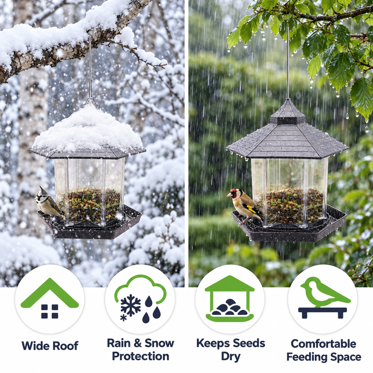 Large Squirrel Proof Hanging Bird Feeder with 2.5 lb Capacity & Transparent Chamber