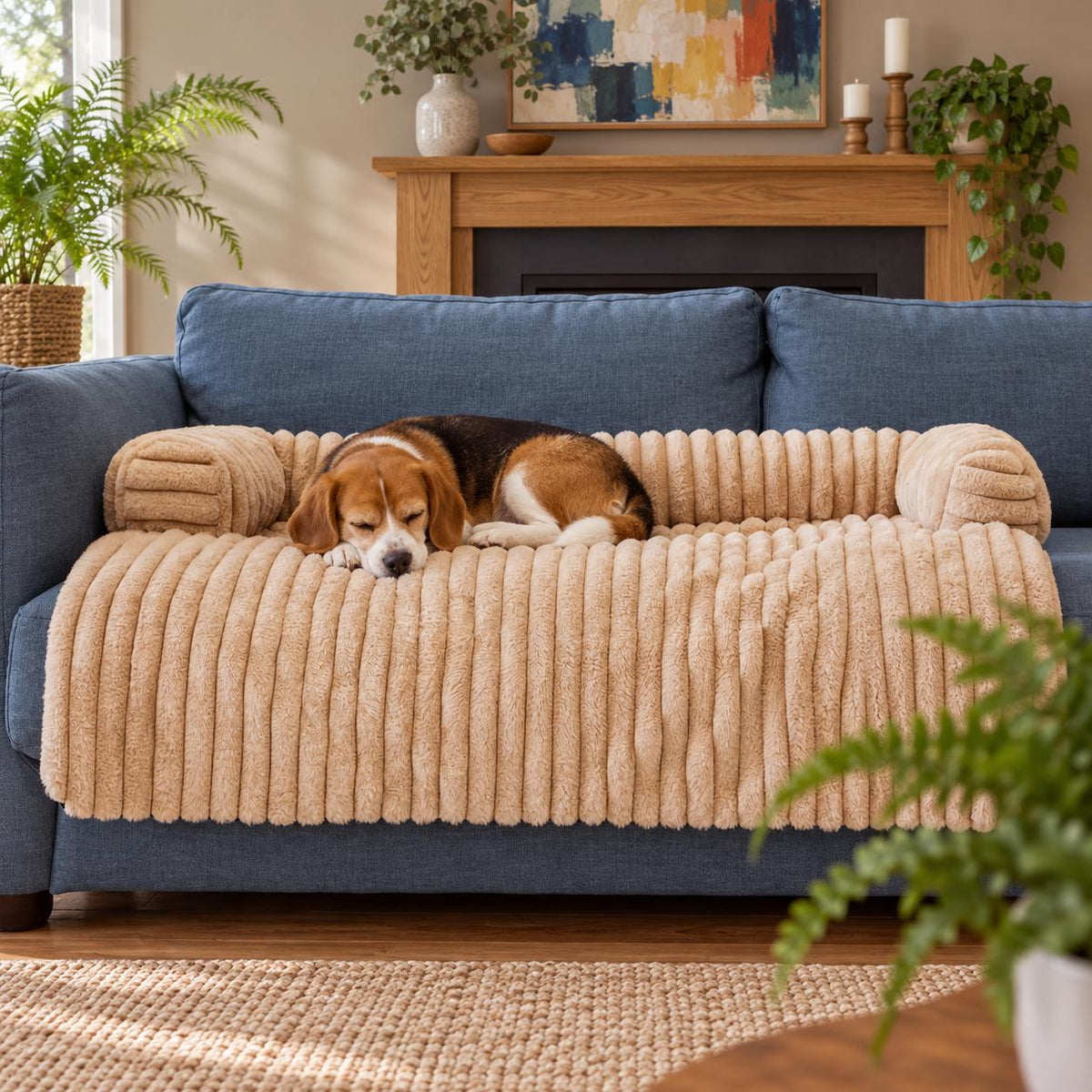 Fluffy and Plush Dog Sofa Bed & Cover with Bolster
