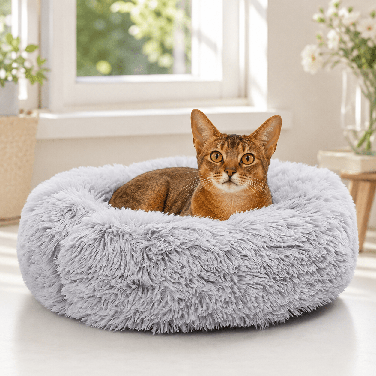Fluffy Round Donut Cat Bed