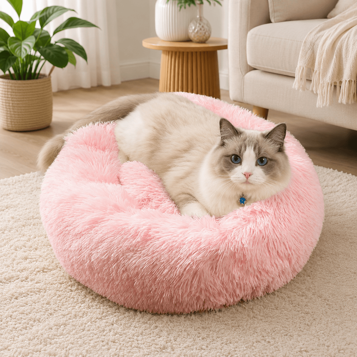 Fluffy Round Donut Cat Bed