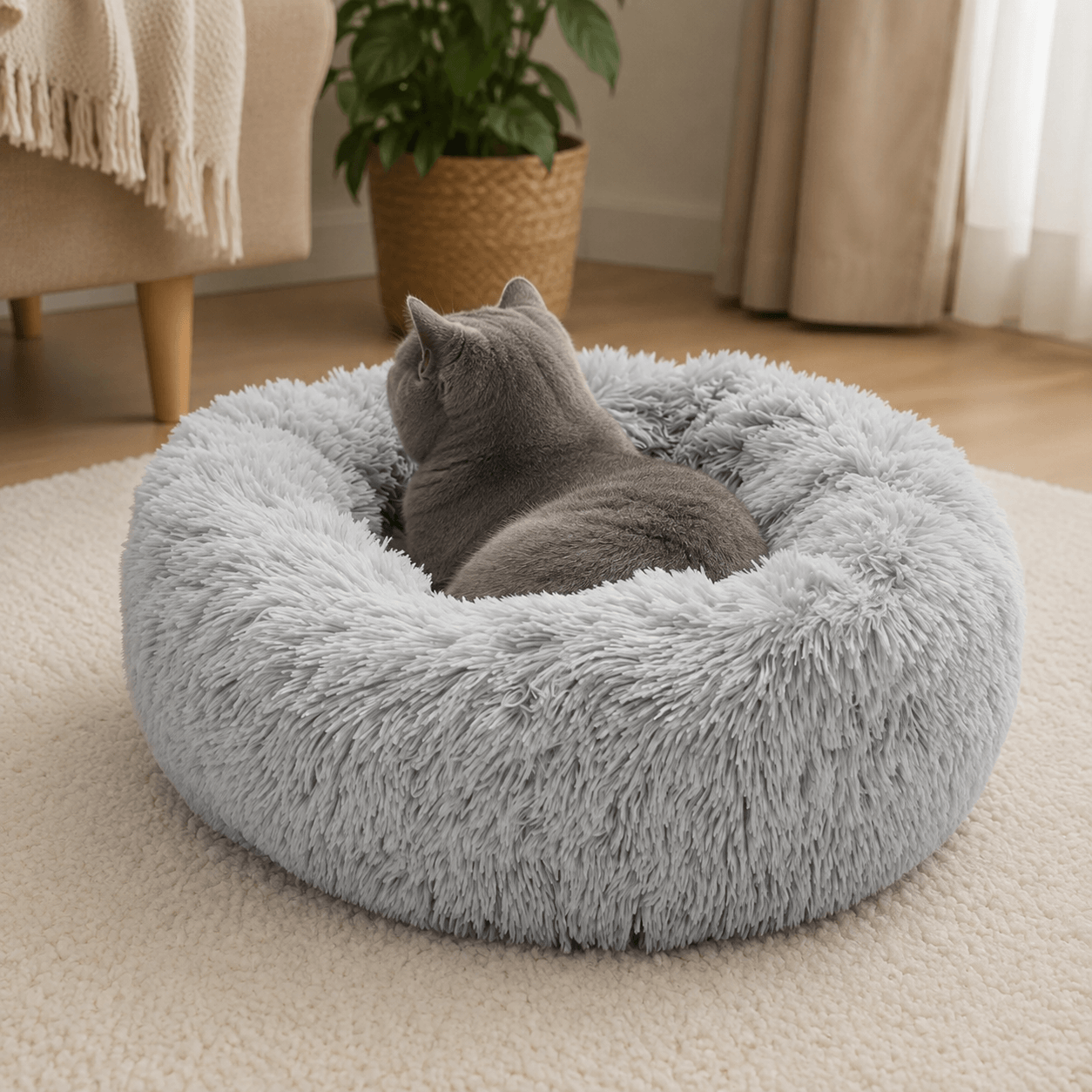 Fluffy Round Donut Cat Bed