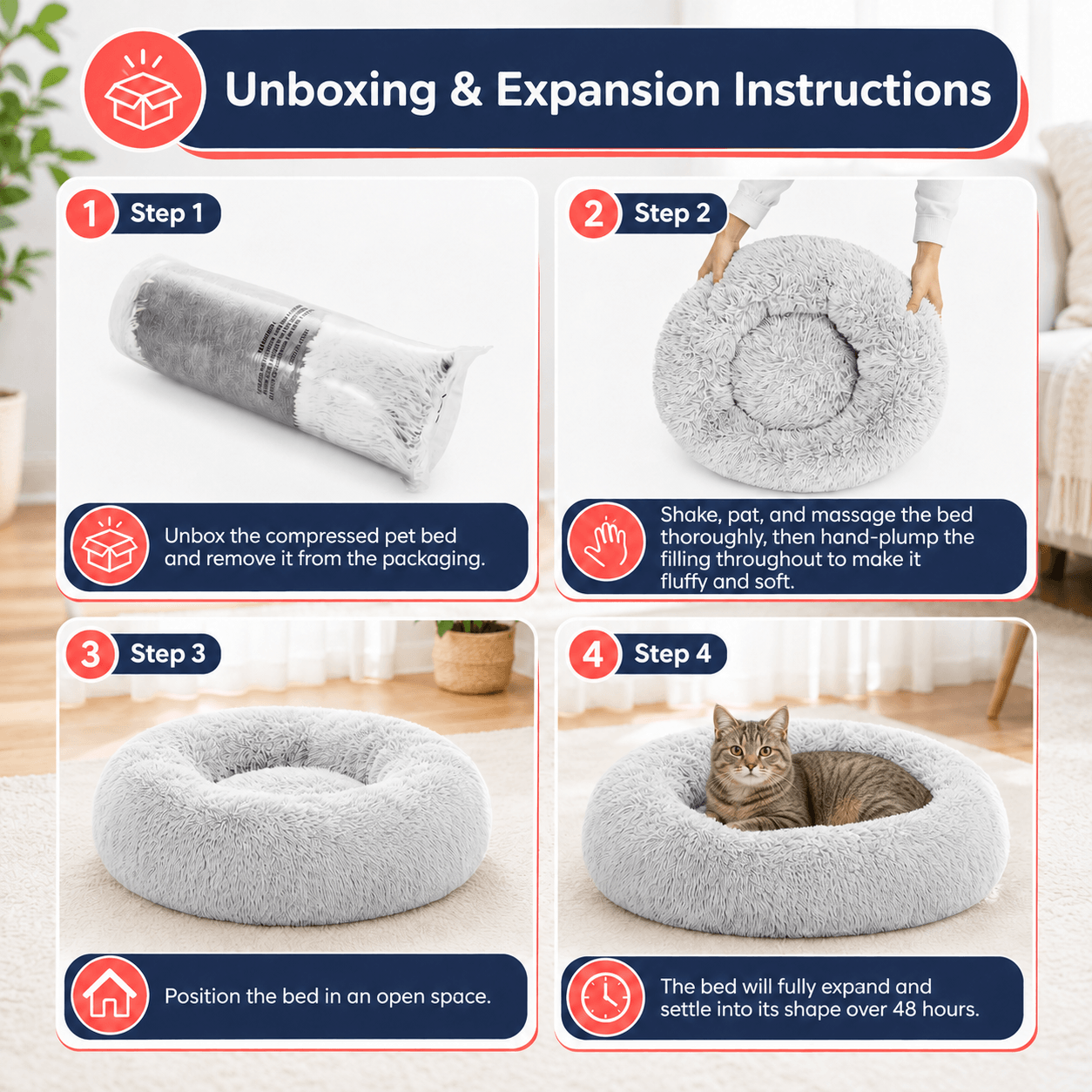 Fluffy Round Donut Cat Bed