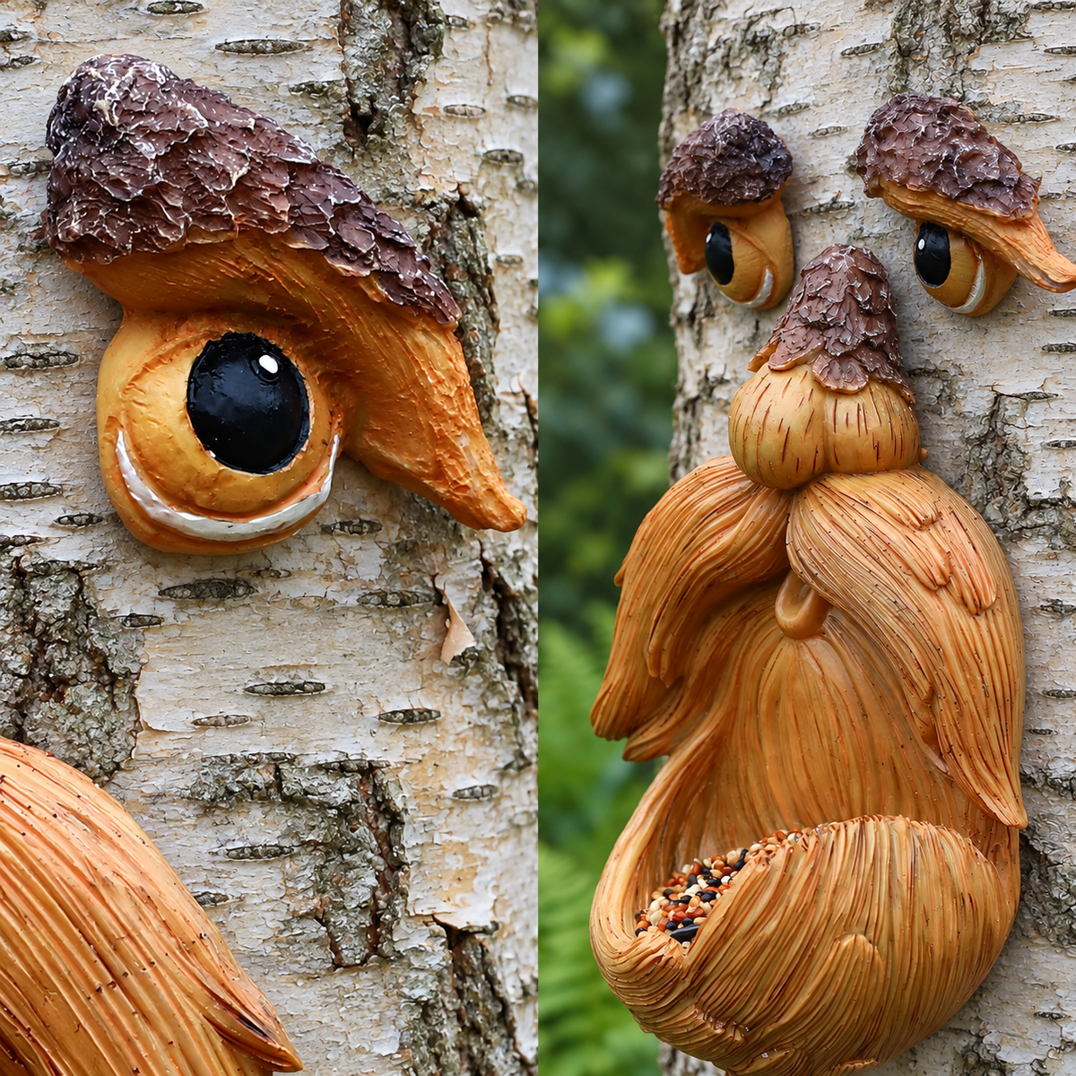 Resin Tree Face Bird Feeder Sculpture with Large Feeding Dish for Garden Décor