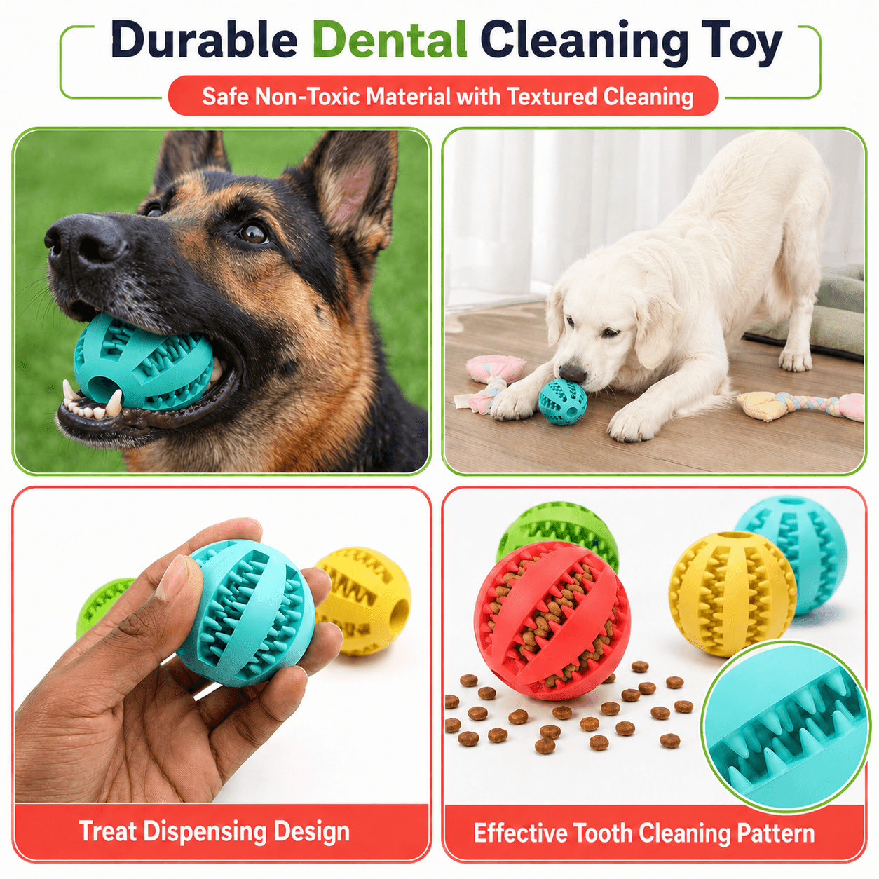 Dog Treat Ball Chew Toy for Dental Teeth Cleaning and Puppy Teething