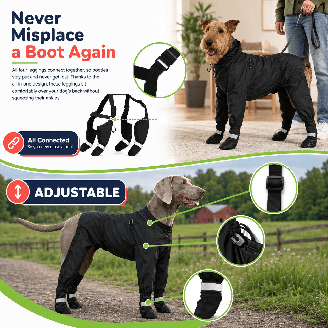 Waterproof Dog Suspender Boots & Shoes Leggings for Winter Walks